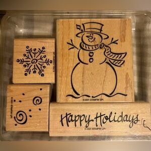 2001 stampin up! Holiday set. Wooden base, rubber stamp